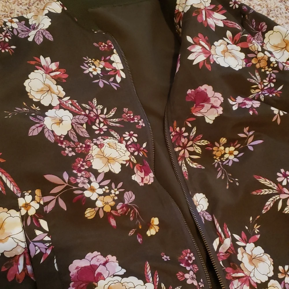 Reversible Dark Green/Floral Bomber - Picture 2 of 3